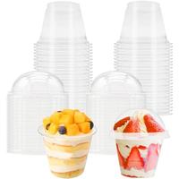 100Pcs 10oz Plastic Dessert Cups with Dome Lids,50Pcs Disposable Clear Parfait Party Cup(No Hole) and 50Pcs Sporks,Snack Cont...