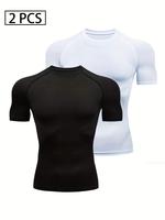 Men's Plain Round Neck Sports Tee, Quick Drying Breathable Short Sleeve Compression T-shirt, Crew Neck Raglan Sleeve Tops for...