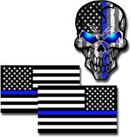 Bumper Sticker, Flag&Skull Decal, Thin Blue Line, Vinyl Mirror,Thin Blue Line Decals for Cars, Motorcycles, Trucks