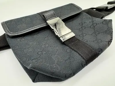 Pre-owned GUCCI Canvas Fabric Belt Bags Black Monogram Web Buckle Belt Bag