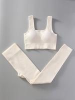 2 Pieces Women's Solid Scoop Neck Crop Tank Top & High Waist Leggings Tracksuit Set, Sweatsuits, Sporty Breathable Outfits fo...