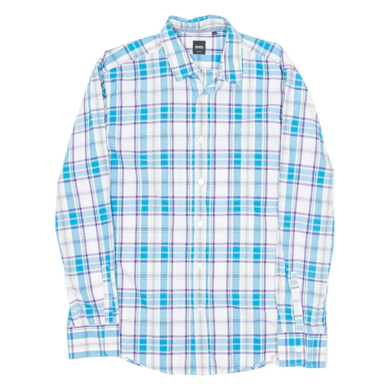 BOSS HUGO BOSS Mens Shirt Blue Plaid Long Sleeve L