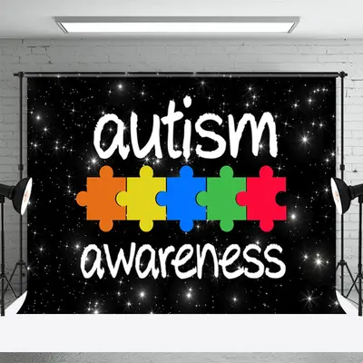 Autism Awareness Puzzle Black Starry Sky Backdrop - Aperturee