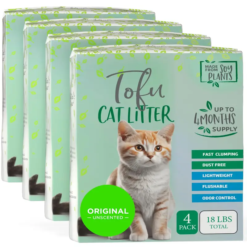 Natural Paw Tofu Cat Litter Pellets | Flushable, Lightweight, No Tracking, Dust-Free, Clumping, Odor Absorbent | 4 Pack Unsce...