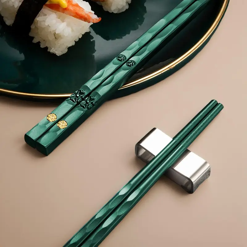 Household Chopsticks Set, 5 Pairs Durable Non-slip Alloy Chopsticks, Kitchen Tableware, Fall for Gift, Kitchen Gadgets 2024