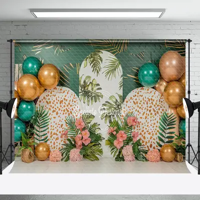Leopard Balloons Tribal Plant Cake Smash Backdrop - Aperturee