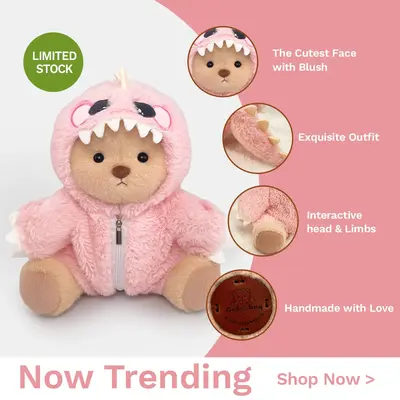 GETAHUG Interactive Teddy Bear Plush - Change Dino Outfit & Pose Arms Legs Perfect Gift for Boys Girls Soft Stuffed Animal Di...