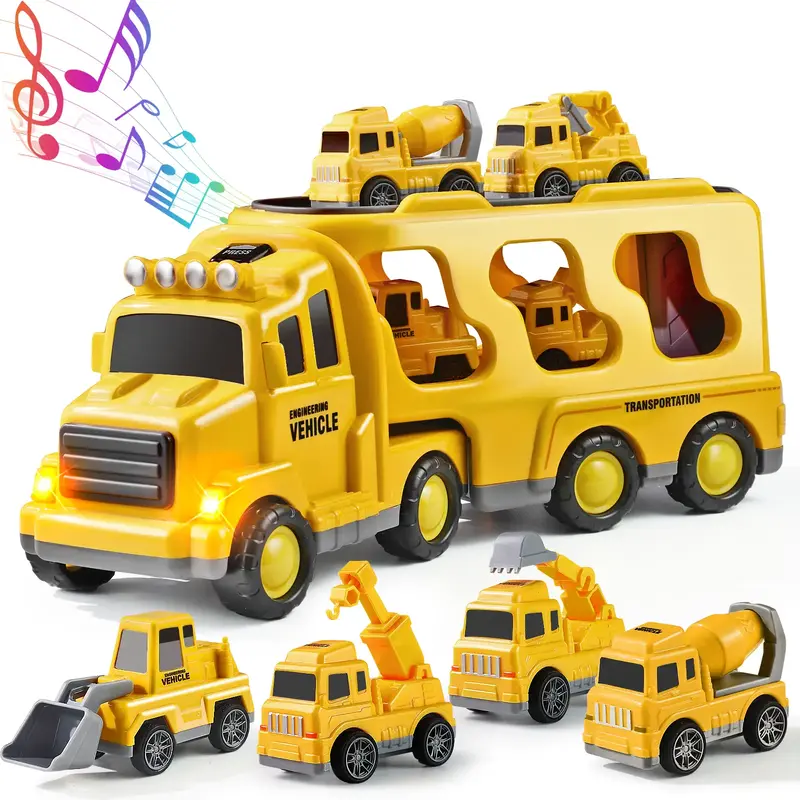 5-in-1 Container Truck Toy, includes four different types of mini cars inside, featuring realistic details and high-quality d...