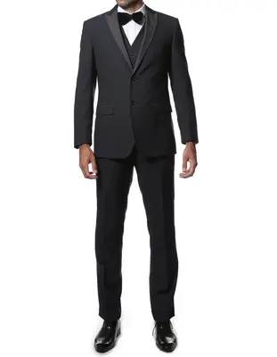 Mens Navy Blue Wedding Tuxedo - Dark Blue Tuxedo Suit Navy Vested Peak Tuxedo