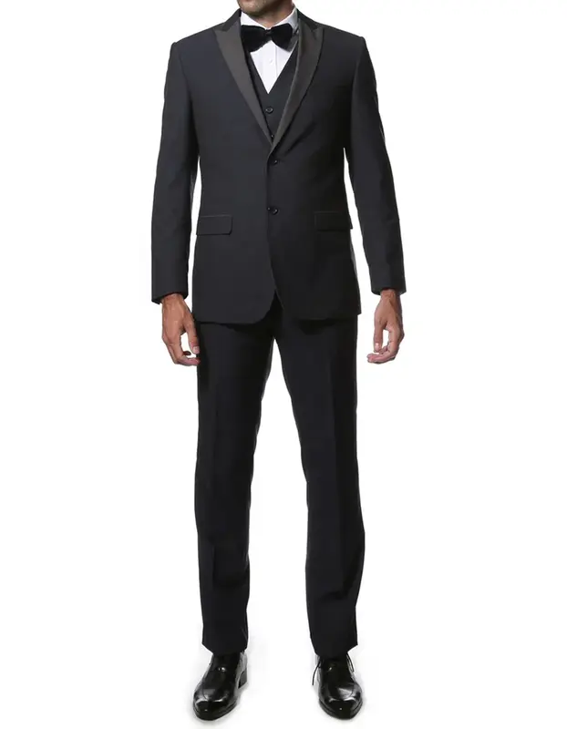 Mens Navy Blue Wedding Tuxedo - Dark Blue Tuxedo Suit Navy Vested Peak Tuxedo