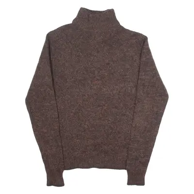 TOMMY HILFIGER Mens Jumper Brown High Neck Tight Knit S
