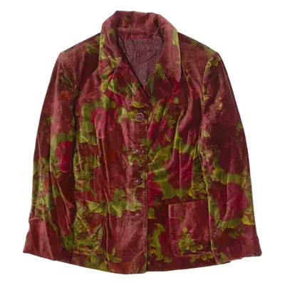 Womens Blazer Jacket Red Velvet 90s Floral L
