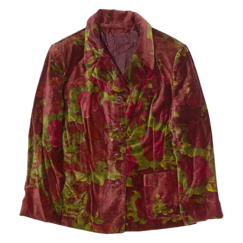 Womens Blazer Jacket Red Velvet 90s Floral L