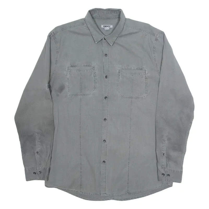 DKNY Mens Plain Shirt Grey Long Sleeve L