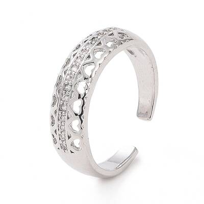 Clear Cubic Zirconia Hollow Out Heart Open Cuff Ring