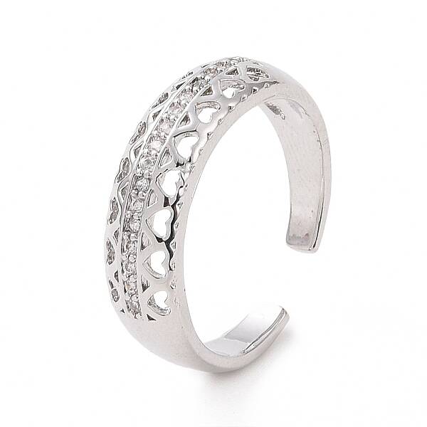 Clear Cubic Zirconia Hollow Out Heart Open Cuff Ring