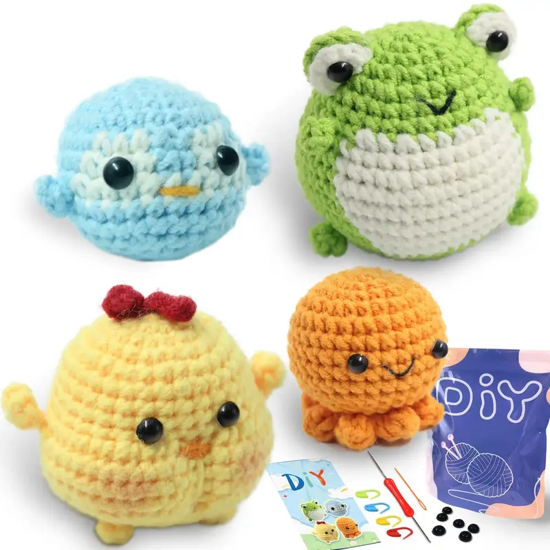 4PCS Crochet Kit for Beginners Animal Crochet Starter Kits,DIY Crochet Kit For Beginners,Crocheting Knitting Kit with Step-by...