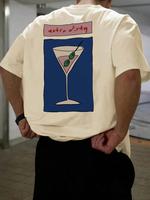 Men's Regular Fit Martini Cocktail Print Round Neck Tee, Casual Short Sleeve T-shirt for Summer, Men's Top for Daily Wear, Tr...