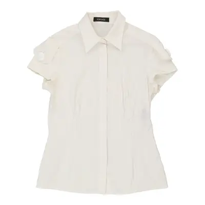 Versace Short Sleeve Shirt - Large White Cotton Blend | Size: large