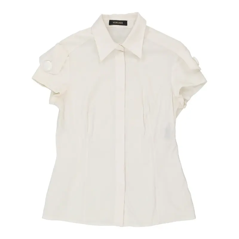 Versace Short Sleeve Shirt - Large White Cotton Blend | Size: large
