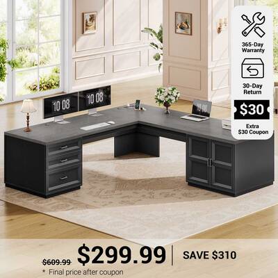 SEDETA | 70.9 Inch Home Office Desk with 3 Drawers Privacy Baffle L Shaped Computer Desk with Cable Management and Power Stri...