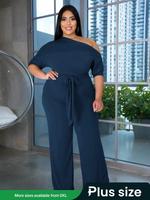 【Plus Size】 Solid Batwing Sleeve Jumpsuit, Casual Fashion Modern Wide Leg Jumpsuit for Daily Outdoor Wear, Women Plus Clo...