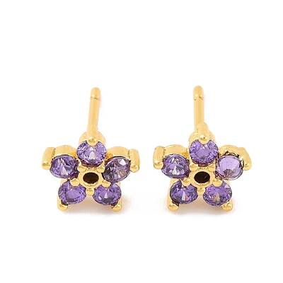 Brass Micro Pave Cubic Zirconia Stud Earrings for Women