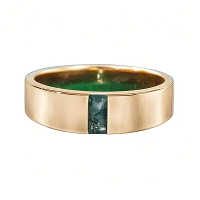 Sterling Silver with Yellow Gold Plated Baguette Cut Moss Agate Ring for Men