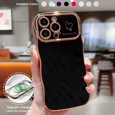 Cute Wave Shape with Love Heart Raised Camera Protection Phone case For iPhone 16 15 14 13 12 11 Pro Max Accessories Durable ...