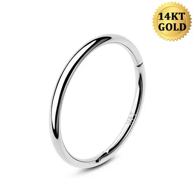 20G 14K White Gold Minimalist Segment Nose Hoop - 10mm