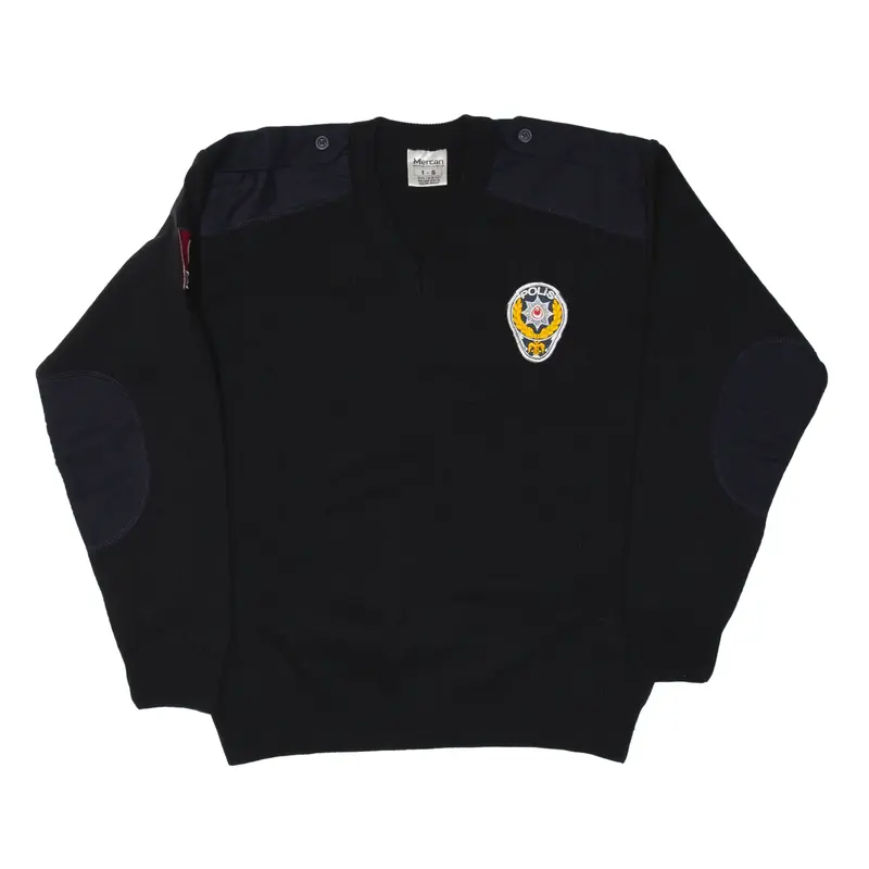 MERCAN Turkey Heavy Knit Jumper Blue Chunky Knit V-Neck Mens S