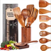 Mooues Kitchen Wooden Cooking Utensils Set – Safe and Eco-Friendly Natural Teak Cooking Spoons with Comfortable Grips, Non-...