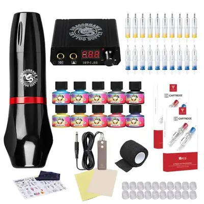 Dragonhawk M5 Tattoo Machine Kit Pen Rotary Tattoo Machine Cartridge Needles Power Supply for Tattoo Artists