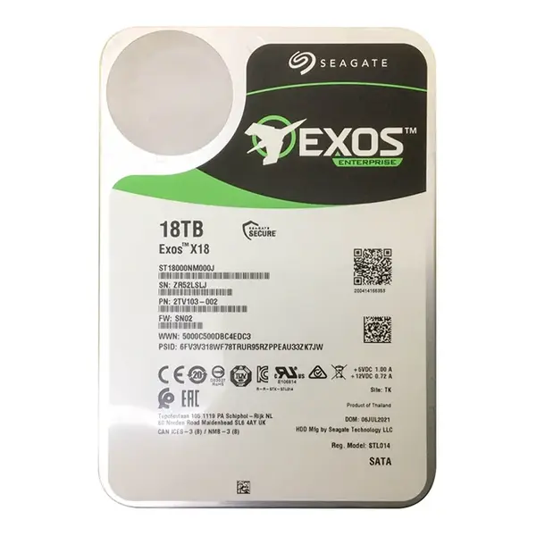 2TV103-002 Seagate Exos X18 18TB 7200RPM SATA 6Gb/s 256MB Cache 3.5-Inch Enterprise Hard Drive