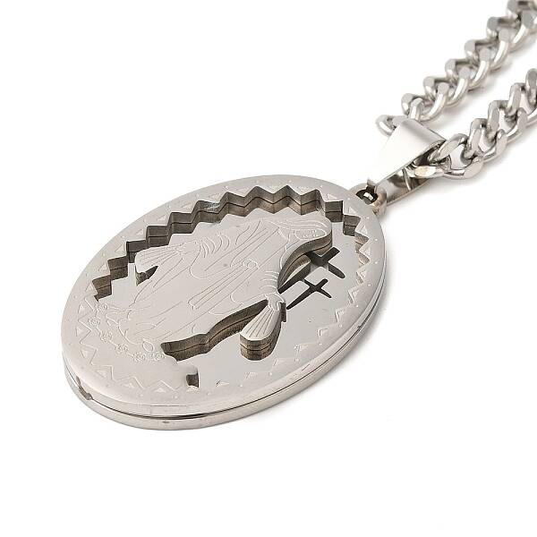 304 Stainless Steel Virgin Mary Oval Pendant Twisted Chain Necklaces