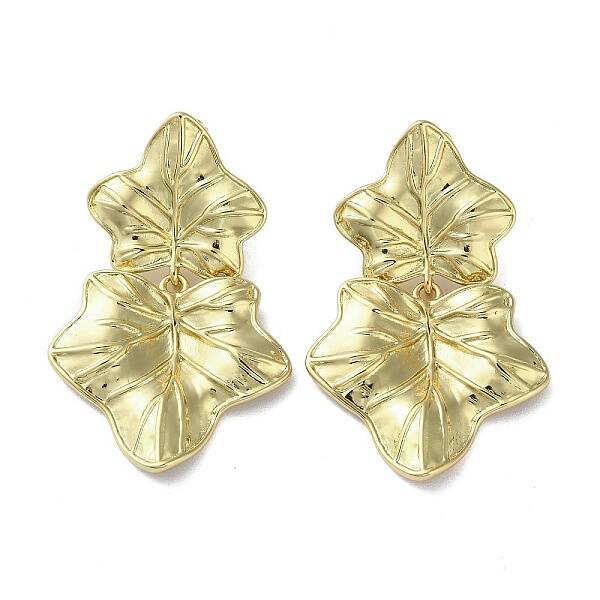 Rack Plating Brass Leaf Dangle Stud Earrings