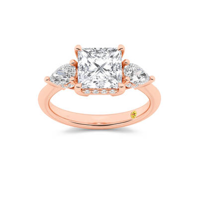 Celestia Three Stone Hidden Halo Princess Cut Lab Grown Diamond Engagement Ring | 18K Rose Gold 4 1/6 CT. TW.