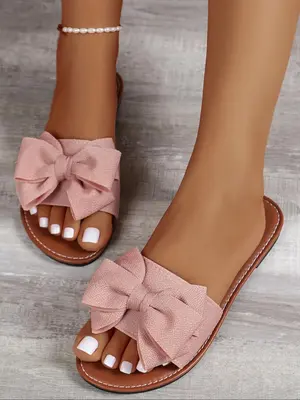 Women's Cute Bowknot Decor Slip on Sandals, Casual Open Toe Flat Sandals for Summer, Lightweight Breathable Comfortable Shoes...