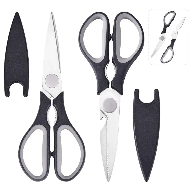 2-Pack Stainless Steel Kitchen Scissors - Multi-Purpose Shears and Detachable Kitchen Scissors for Everyday Use - Comfortable...