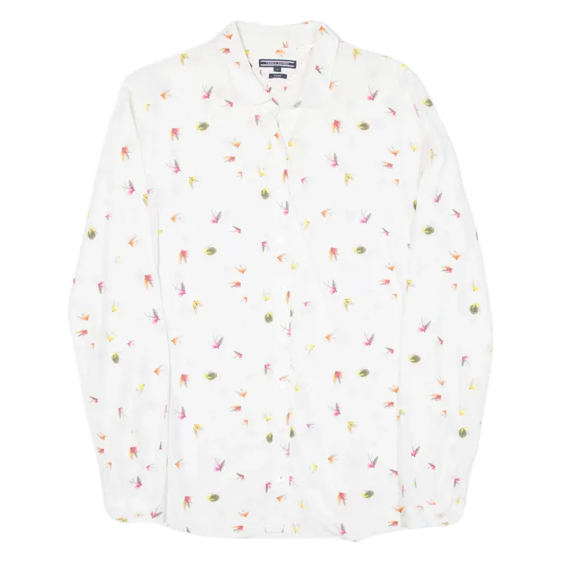 TOMMY HILFIGER Fitted Womens Shirt White Floral Long Sleeve UK 8