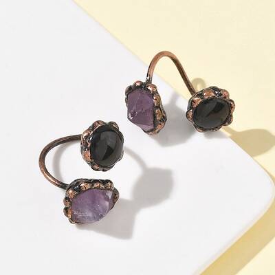 Natural Amethyst & Obsidian Rings