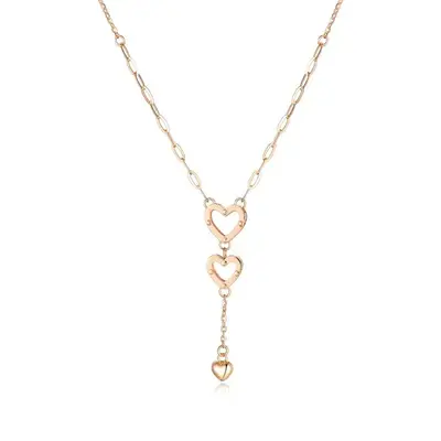 18K Rose Gold Heart With Heart Necklace For Women