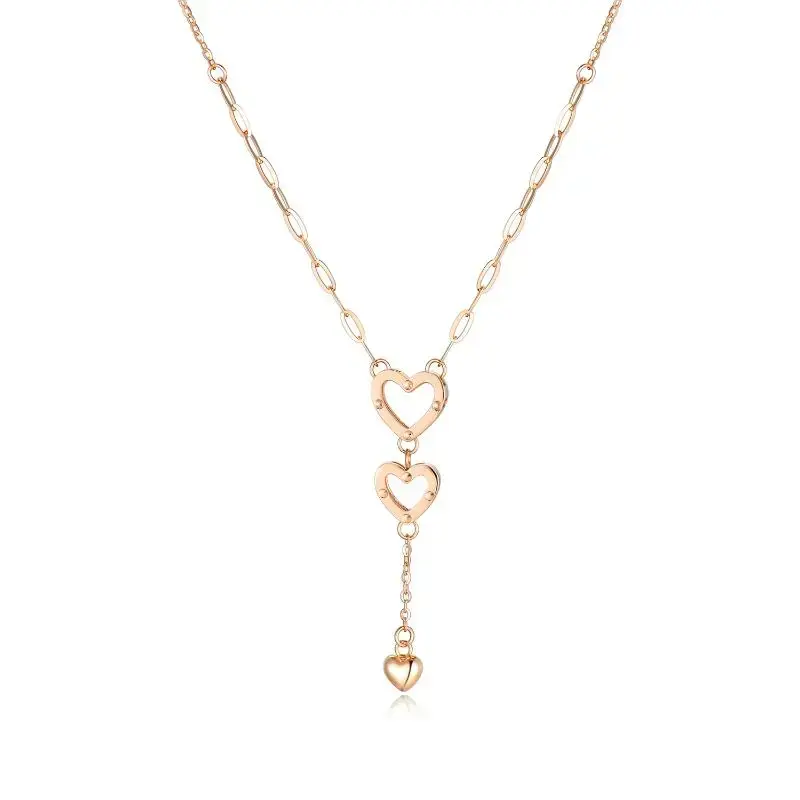 18K Rose Gold Heart With Heart Necklace For Women