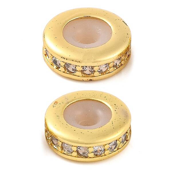 Rack Plating Brass Clear Cubic Zirconia Beads