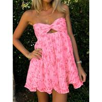 Women`twist style floral dress, fashion comfort printing mini dress for daily outdoor wear,ladies clothes for beach holiday,2...
