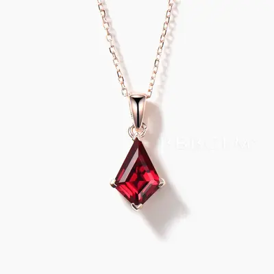 1CT Kite Cut Natural Garnet Solitaire Necklace Rose Gold Minimalist Pendant