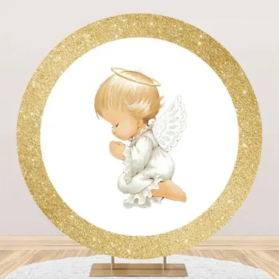White Gold Glitter Angel Baby Backdrop For Baptism