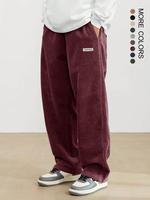 Unisex Letter Patched Corduroy Pants, Loose Casual Comfy Straight Leg Trousers for Daily Wear, Unisex Casual Loose Fit Bottom...
