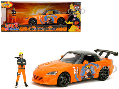 2001 Honda S2000 Orange with Gray Top and Graphics and Naruto Diecast Figure Naruto Shippuden (2009-2017) TV Series Anime Hol...