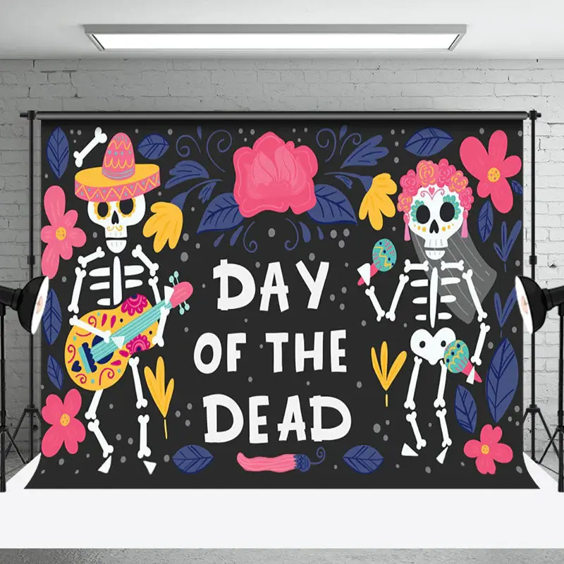 Cartoon Dancing Skeleton Mexican Day Of The Dead Backdrop